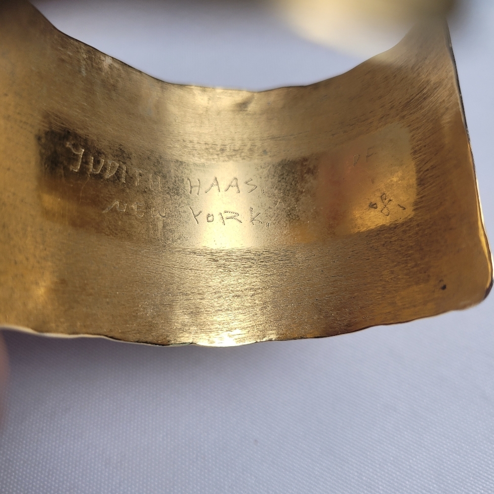 Judith Haas New York Signed Gold Wide Cuff Bracelet Sunburst - Picture 7 of 12